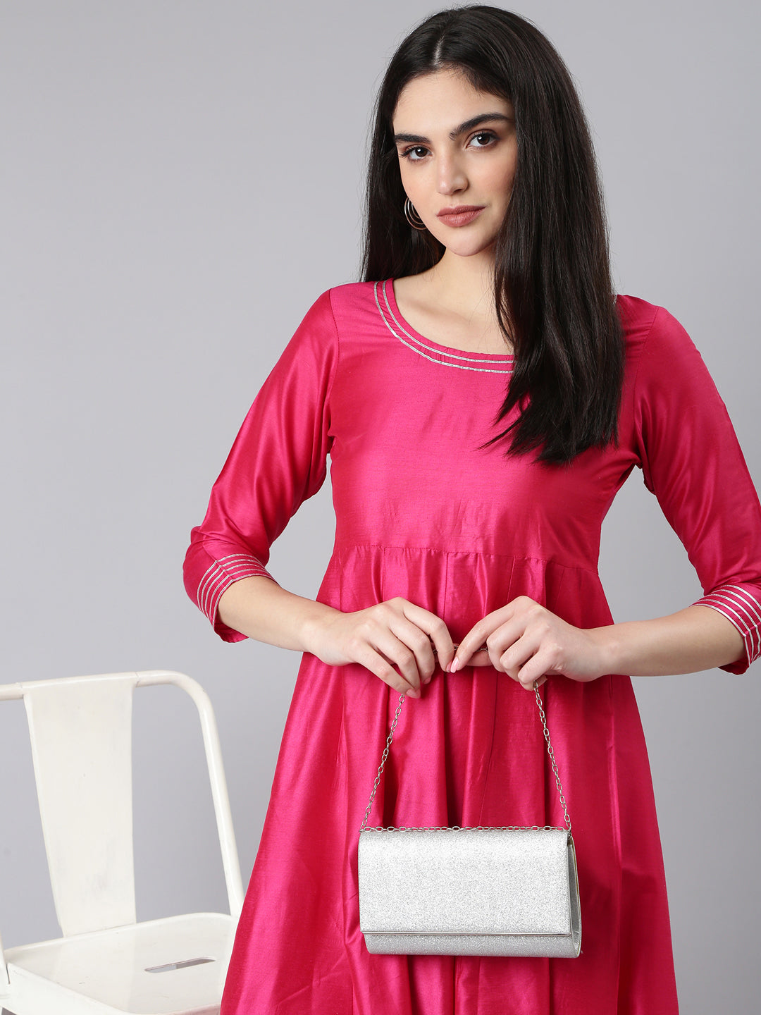 Women Pink Solid Empire Kurta