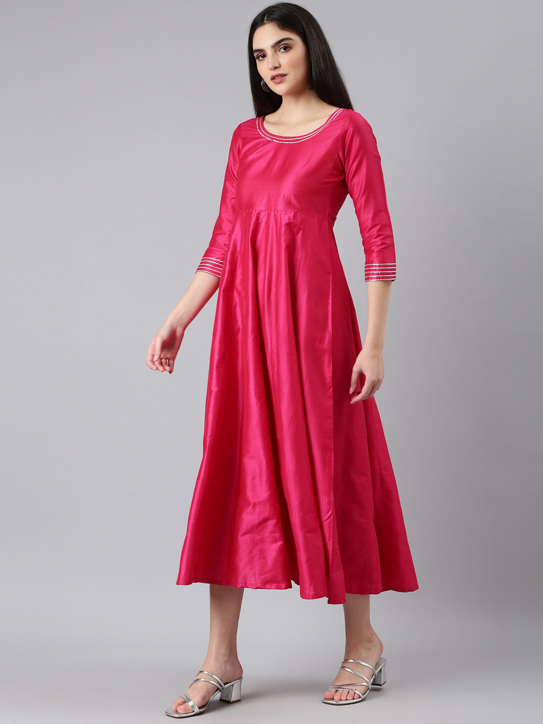 Women Pink Solid Empire Kurta