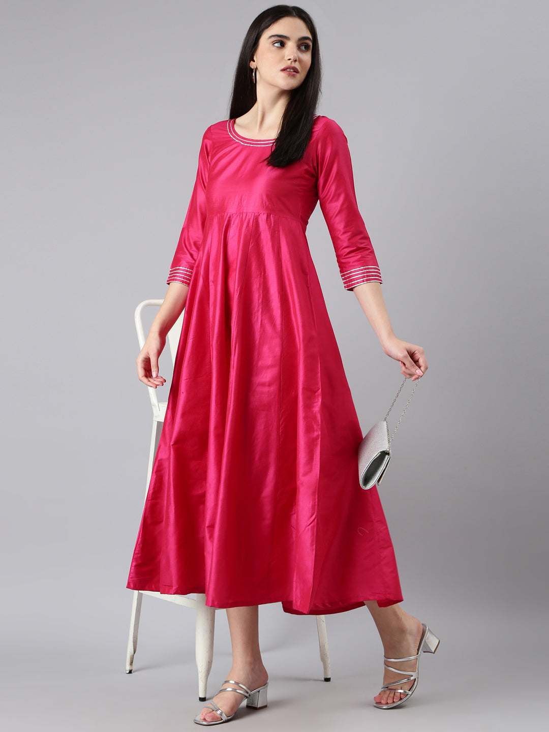 Women Pink Solid Empire Kurta