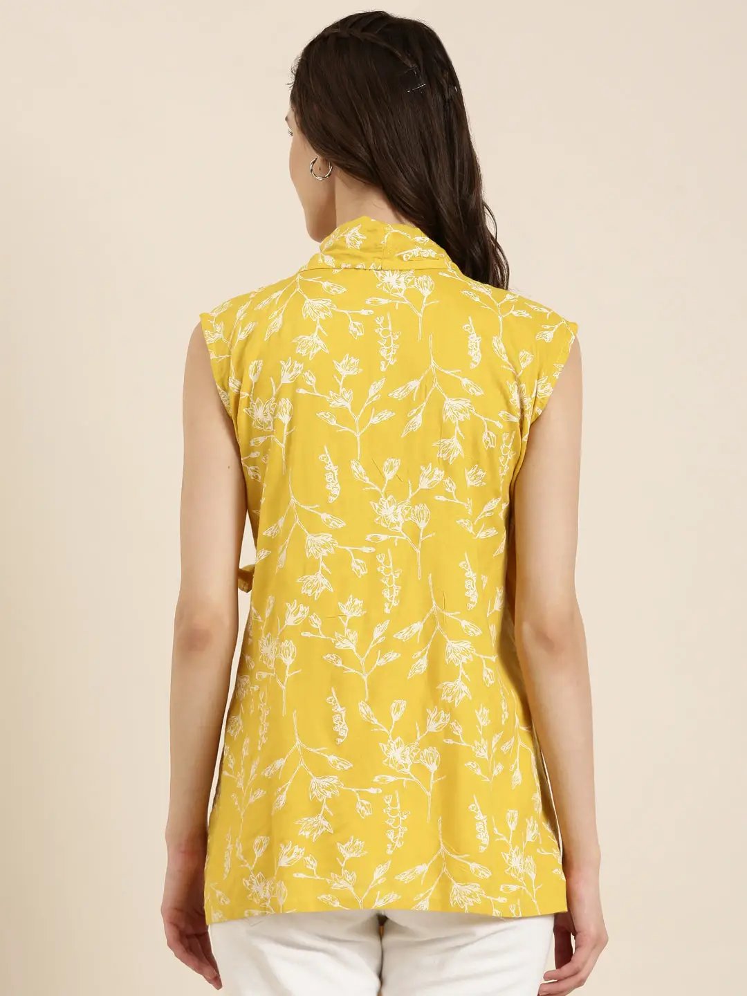 Women's Yellow Floral Straight Kurti