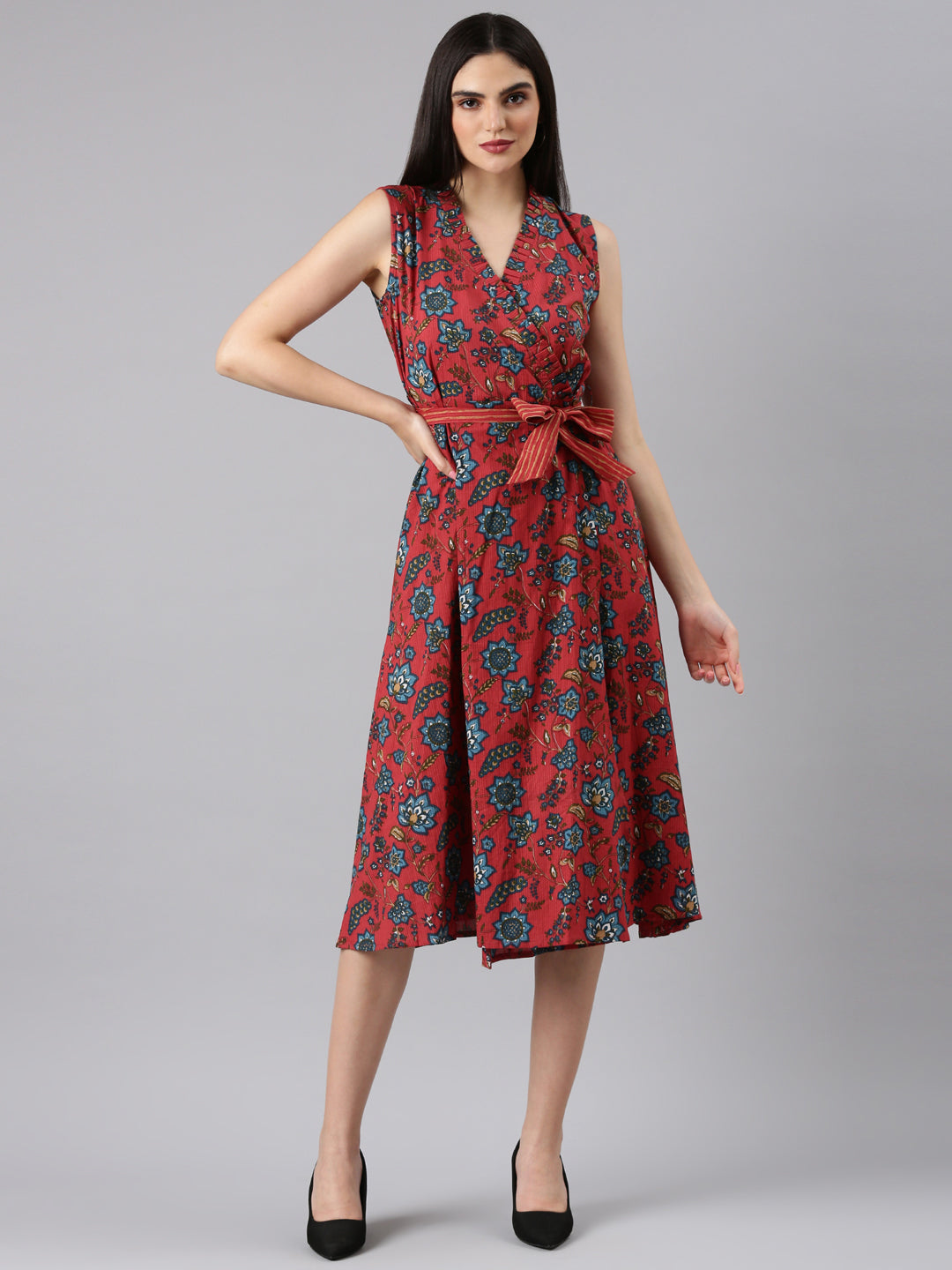 Women Fuchsia Floral Wrap Dress