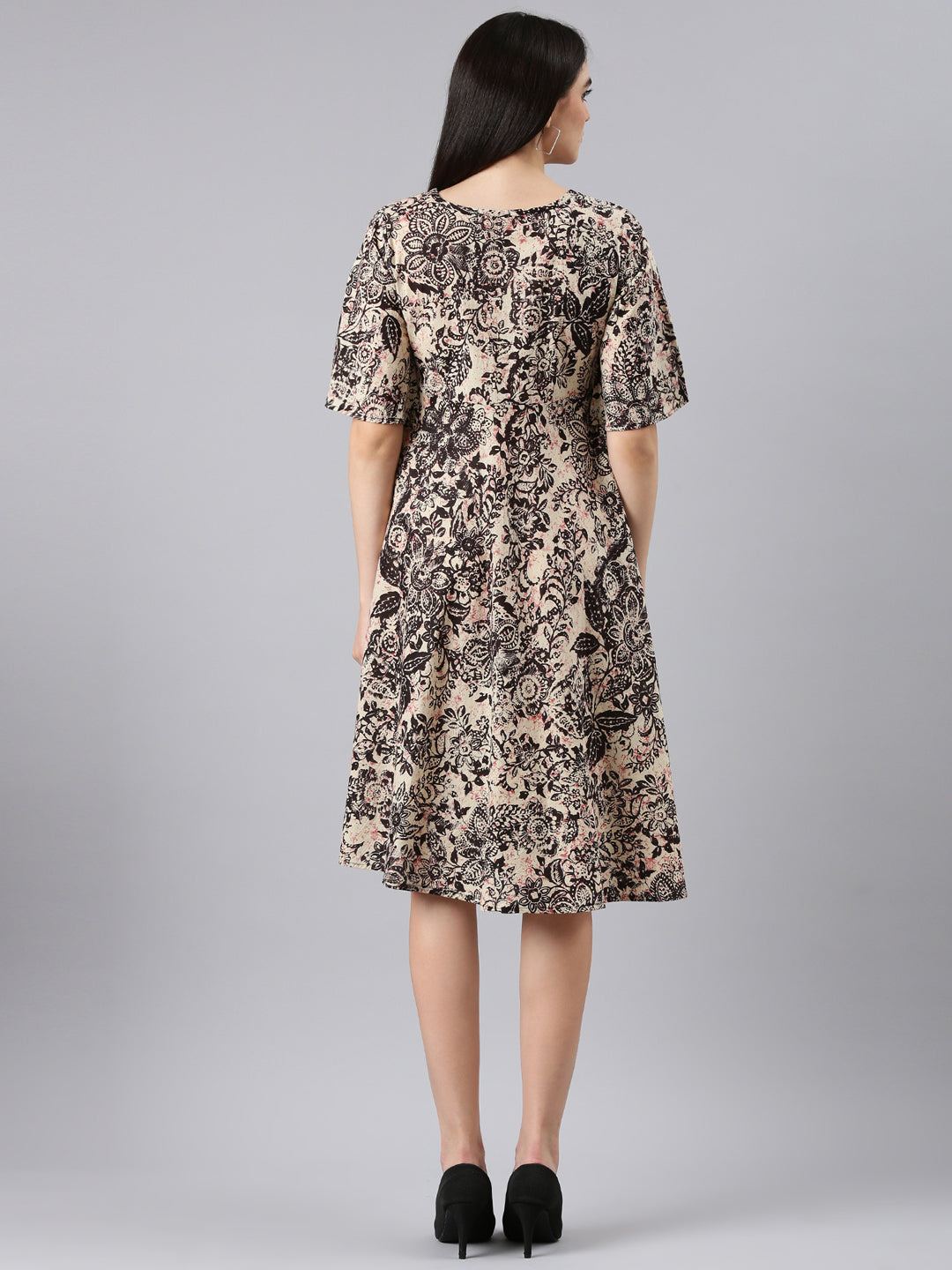 Women Beige Floral A-Line Dress