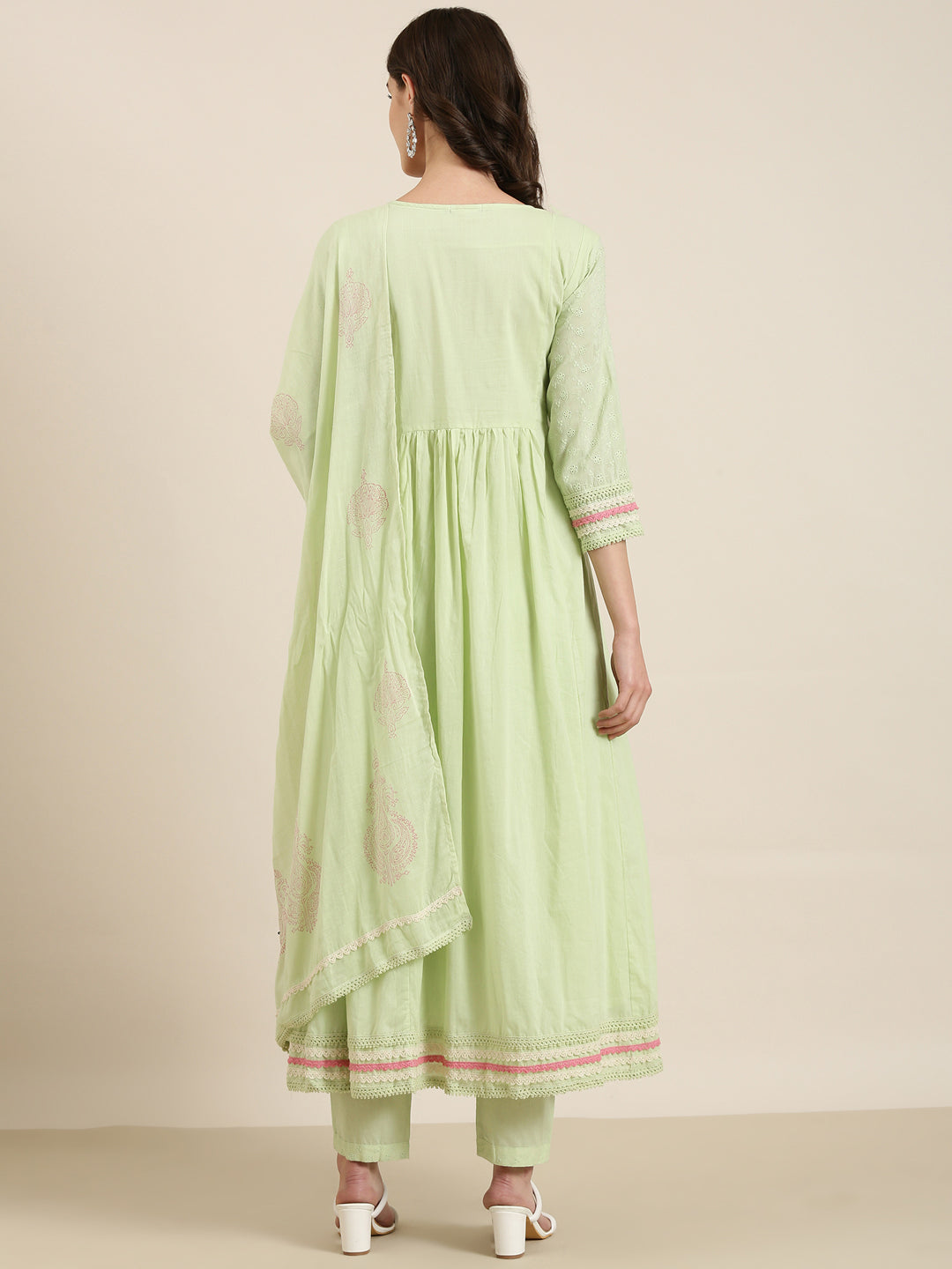 Women Green Floral Kurta Set