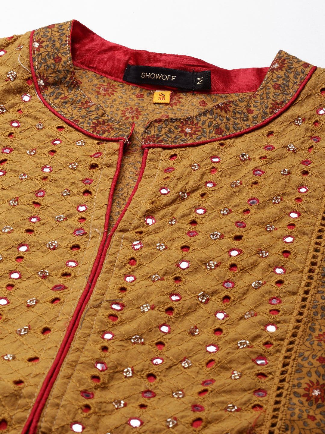 Women's Camel Brown Floral Anarkali Kurta