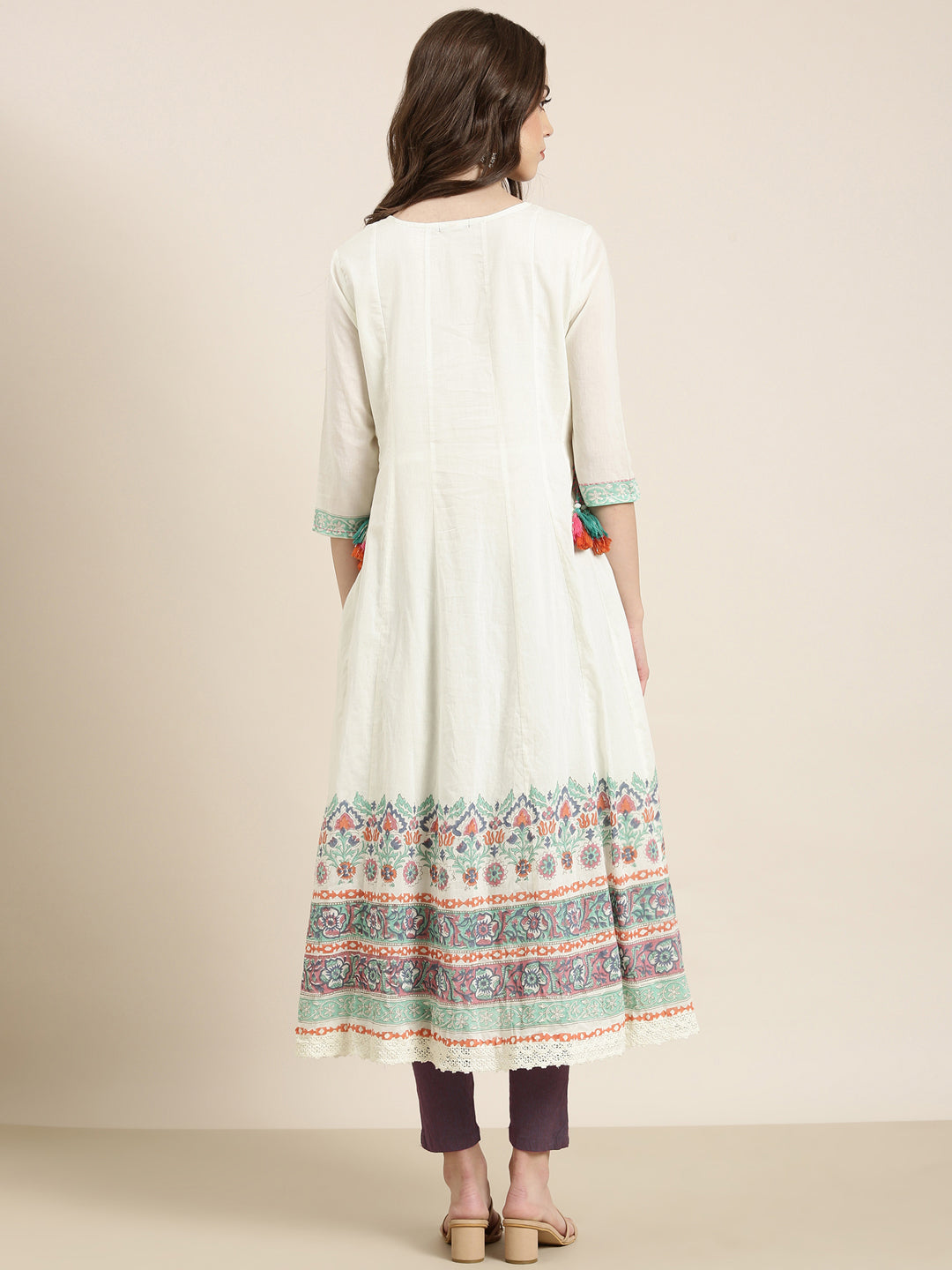 Women Cream Floral Anarkali Kurta