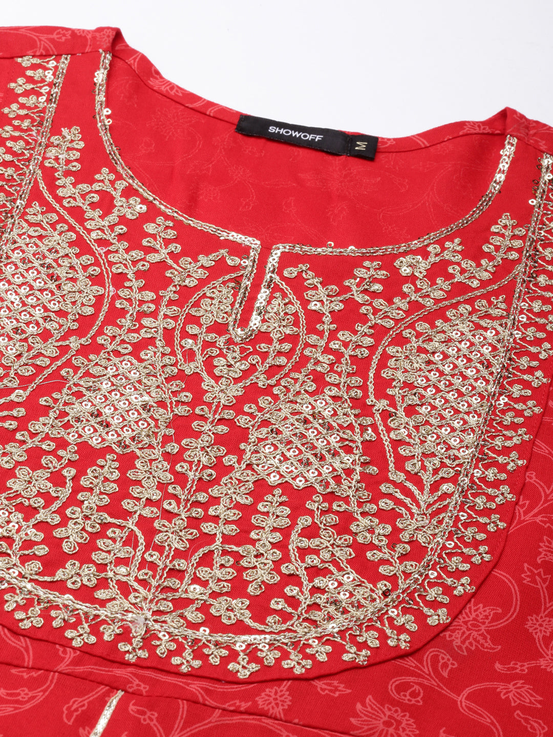 Women Red Floral Anarkali Kurta