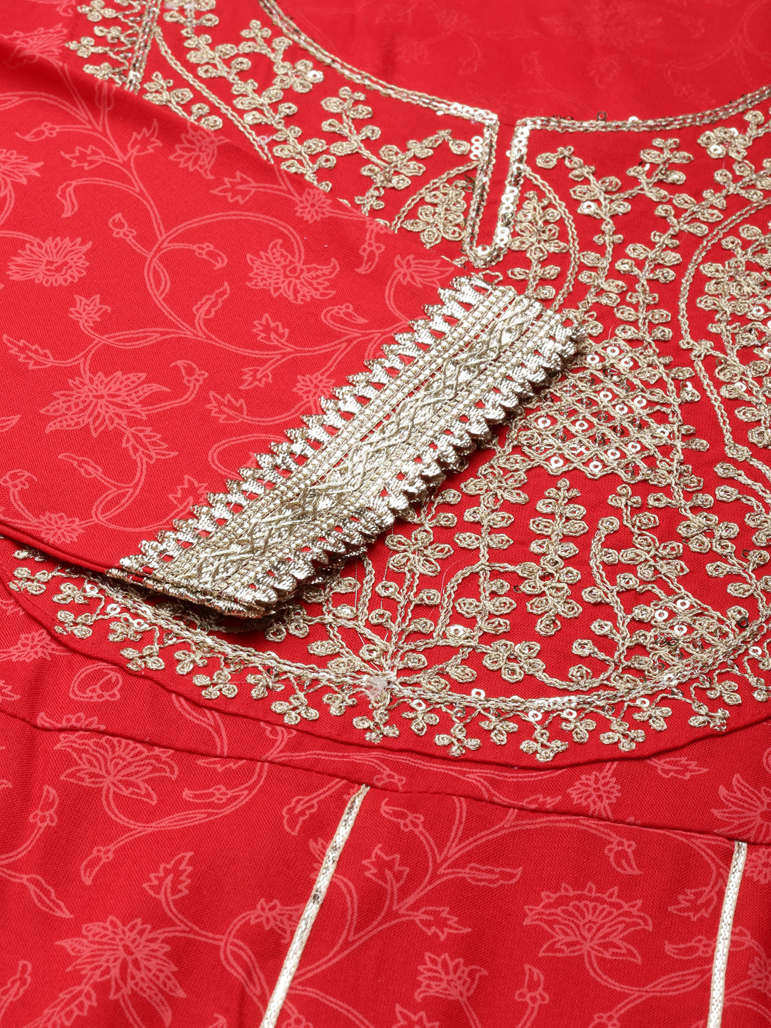 Women Red Floral Anarkali Kurta