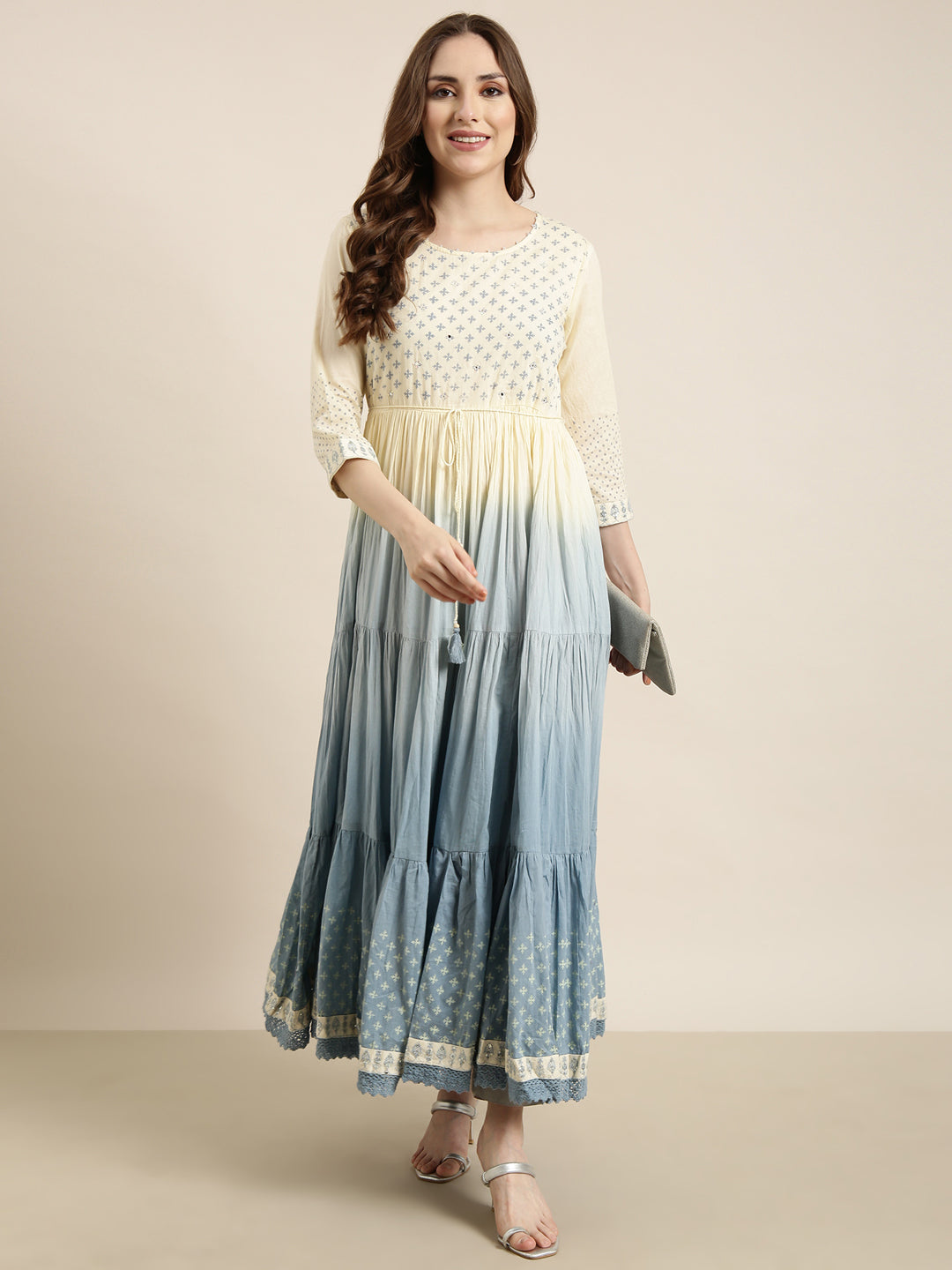 Women Anarkali Yellow Ethnic Motifs Kurta