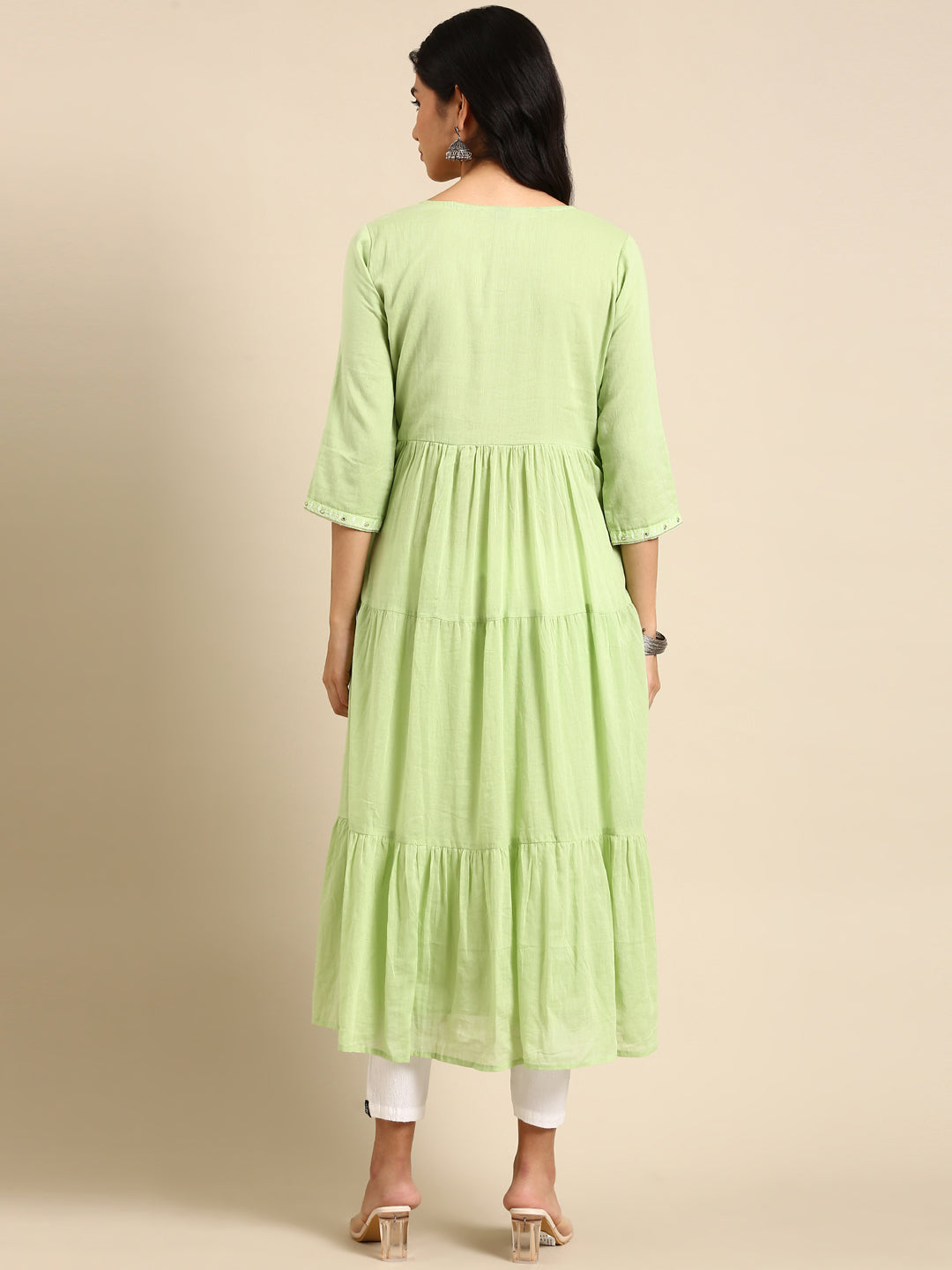 Women's Green Solid Anarkali Kurta