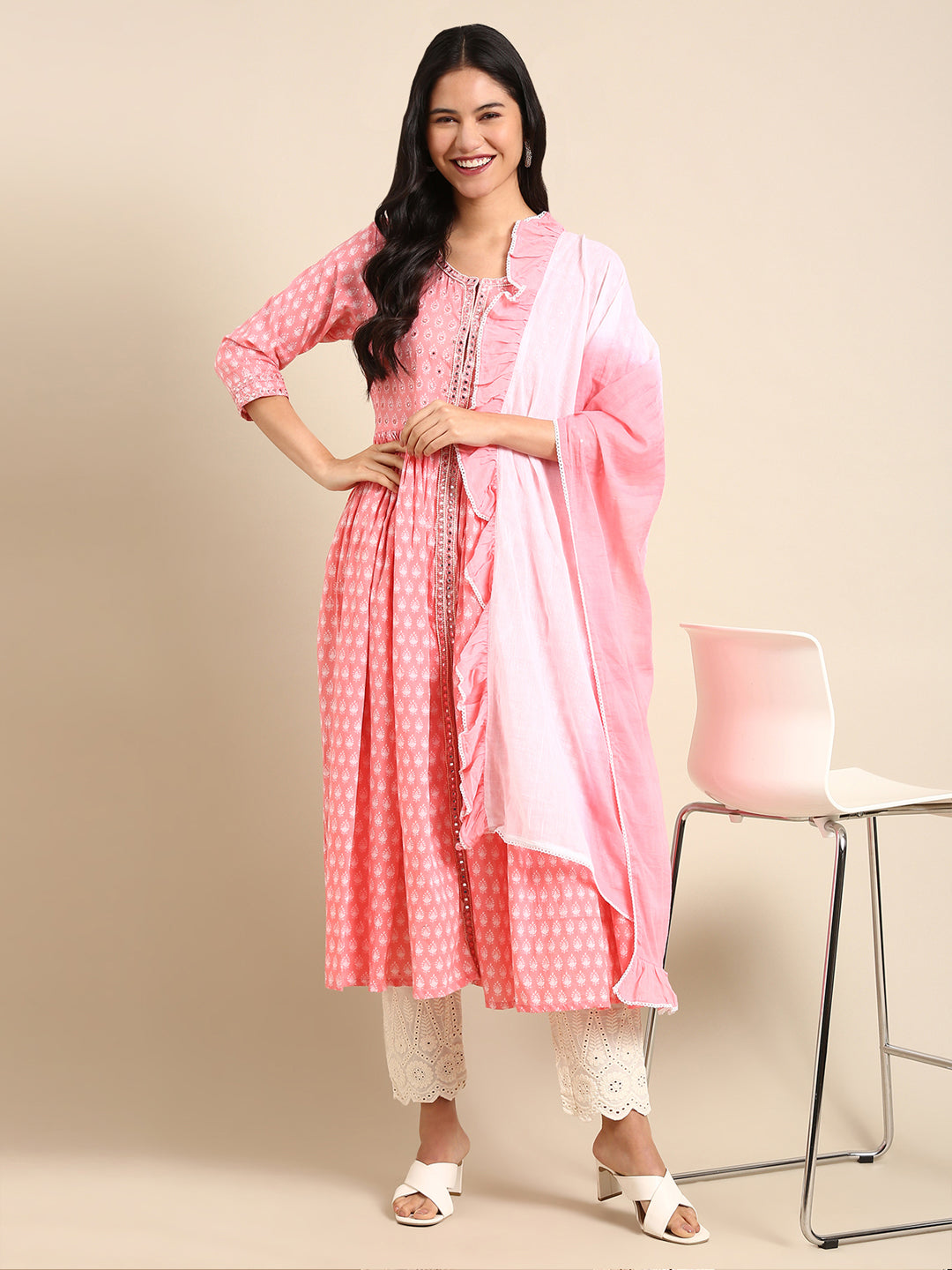 Women's Pink Printed Anarkali Kurta