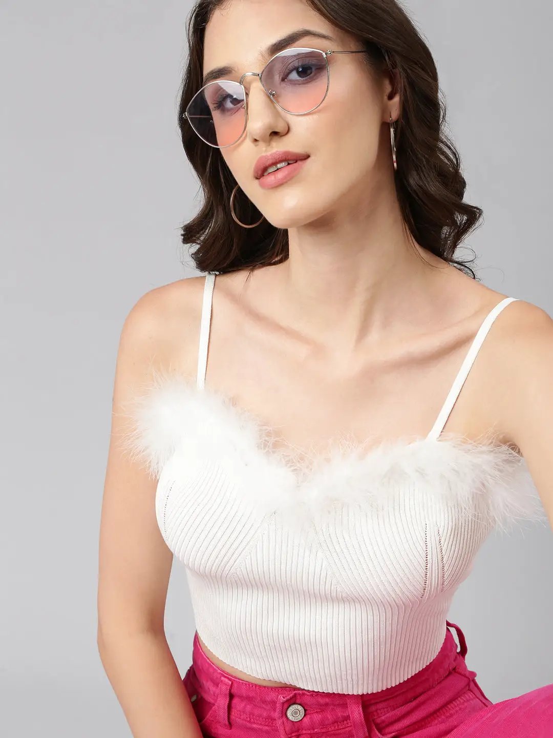 Women's Off White Solid Bralette Crop Top