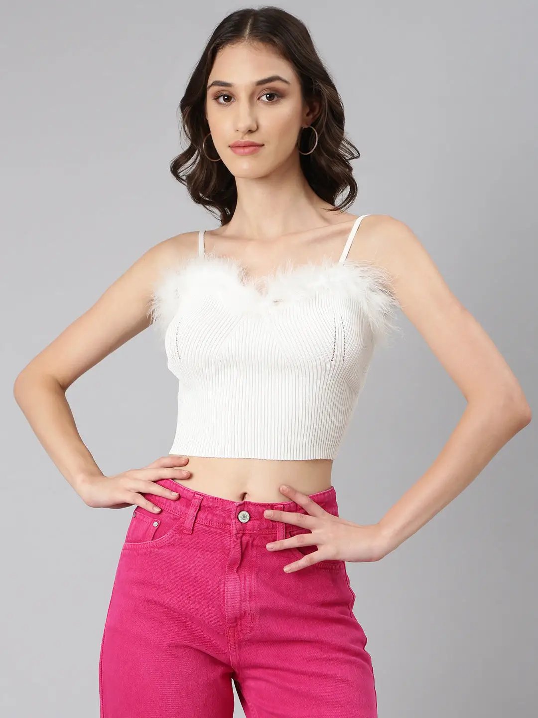 Women's Off White Solid Bralette Crop Top