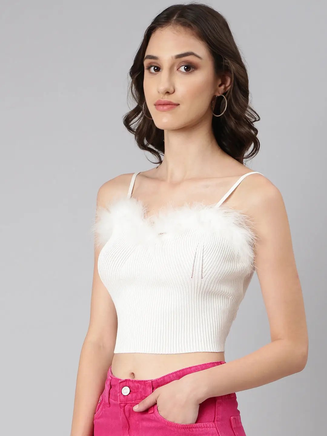 Women's Off White Solid Bralette Crop Top