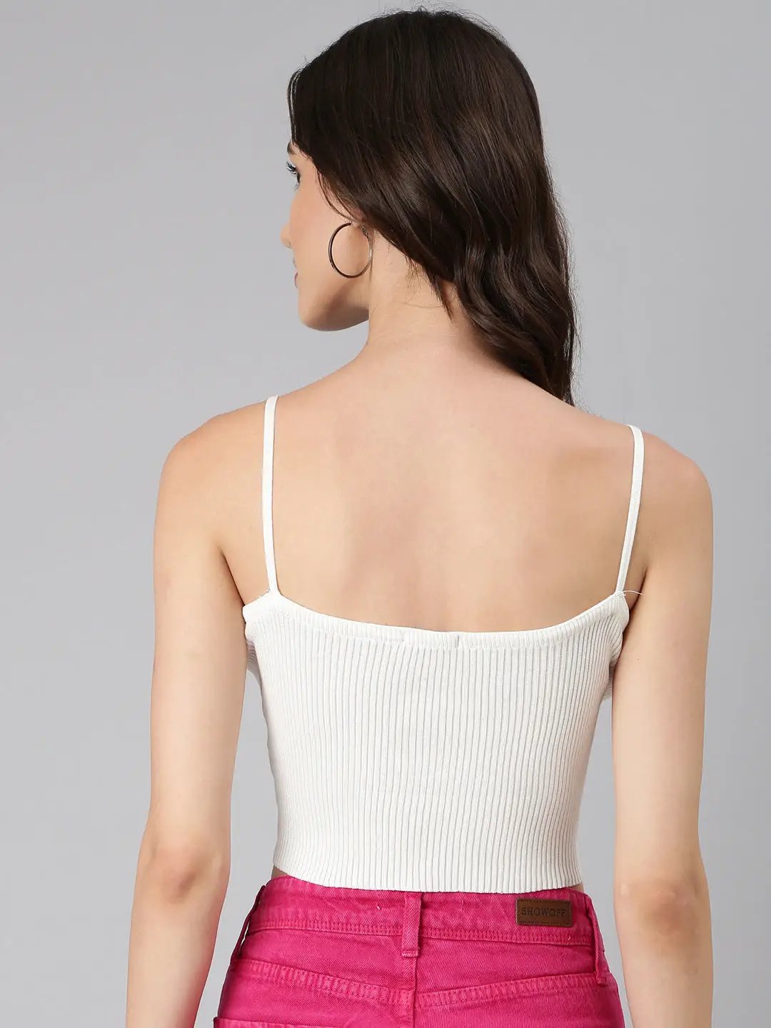 Women's Off White Solid Bralette Crop Top