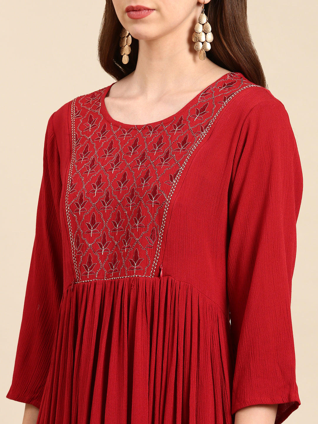 Women's Maroon Solid Anarkali Kurta