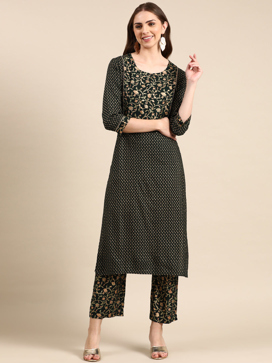 Women's Green Printed Kurta Set