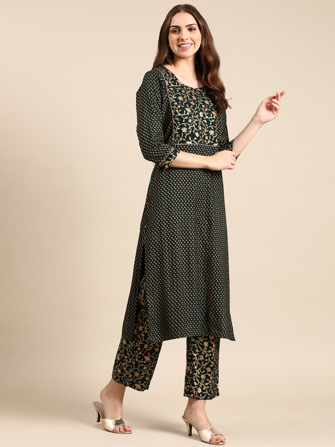 Women's Green Printed Kurta Set