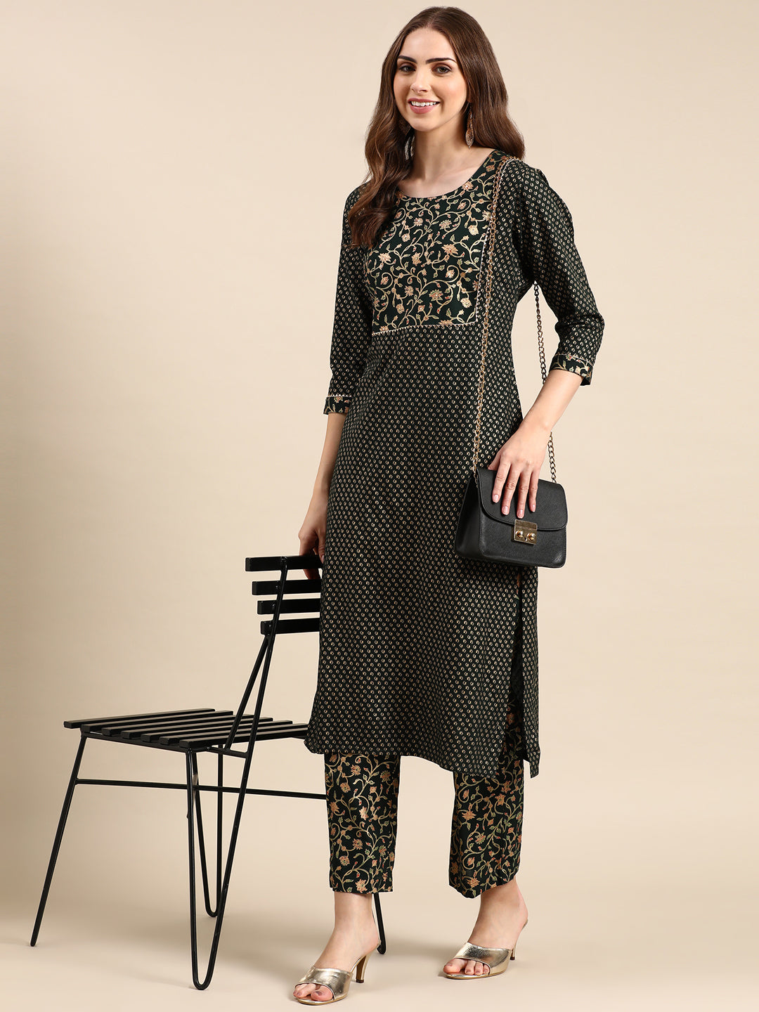 Women's Green Printed Kurta Set