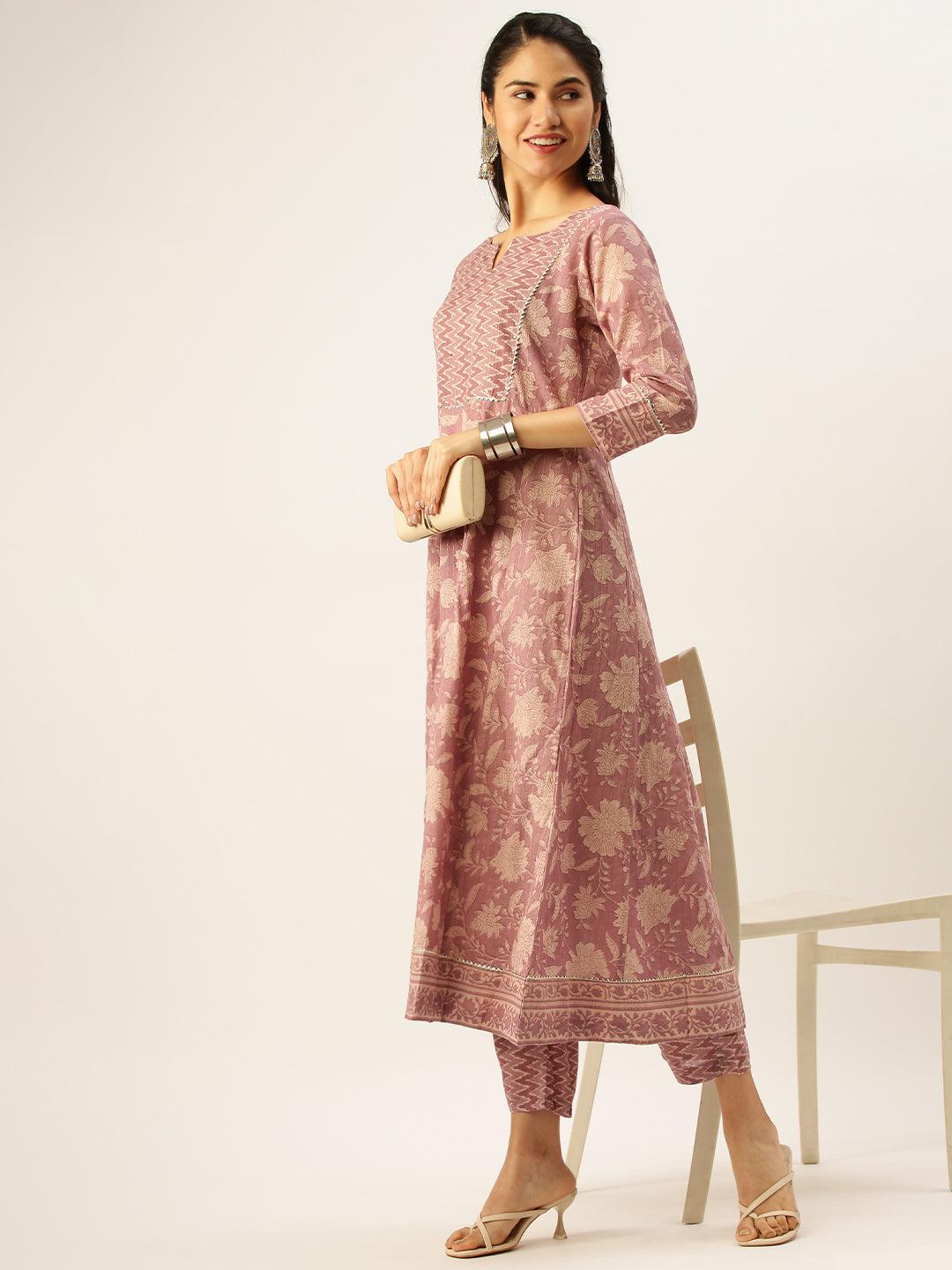 Women's Mauve Printed Kurta Sets