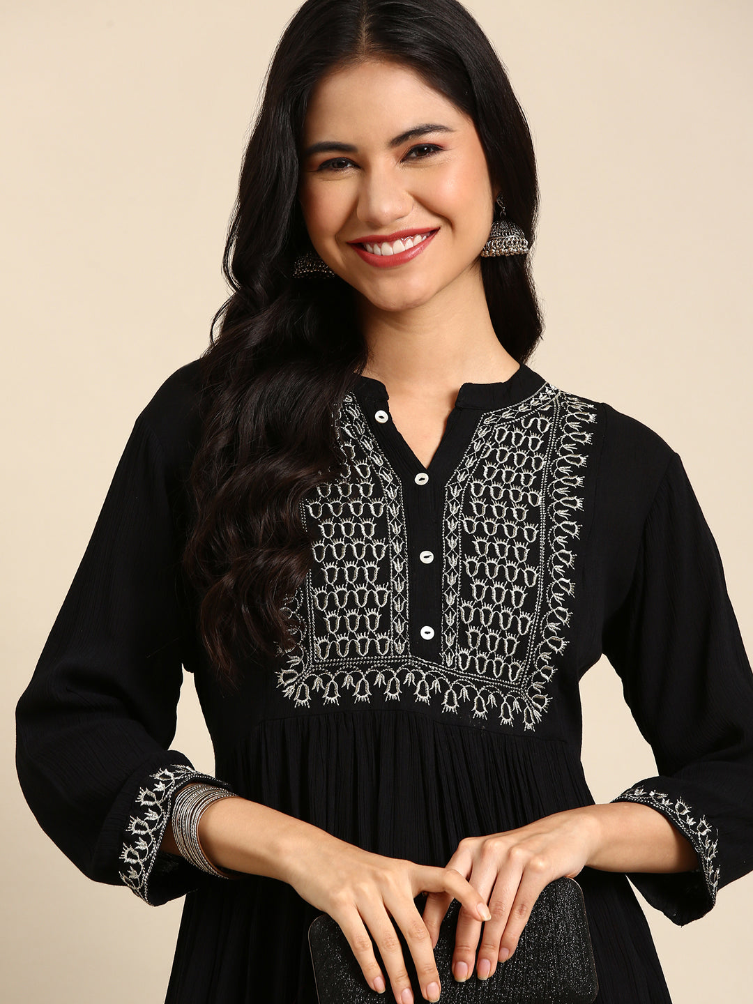 Women's Black Solid Anarkali Kurta