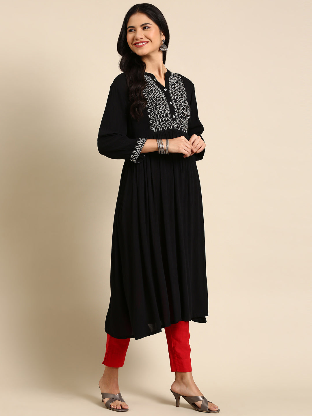 Women's Black Solid Anarkali Kurta