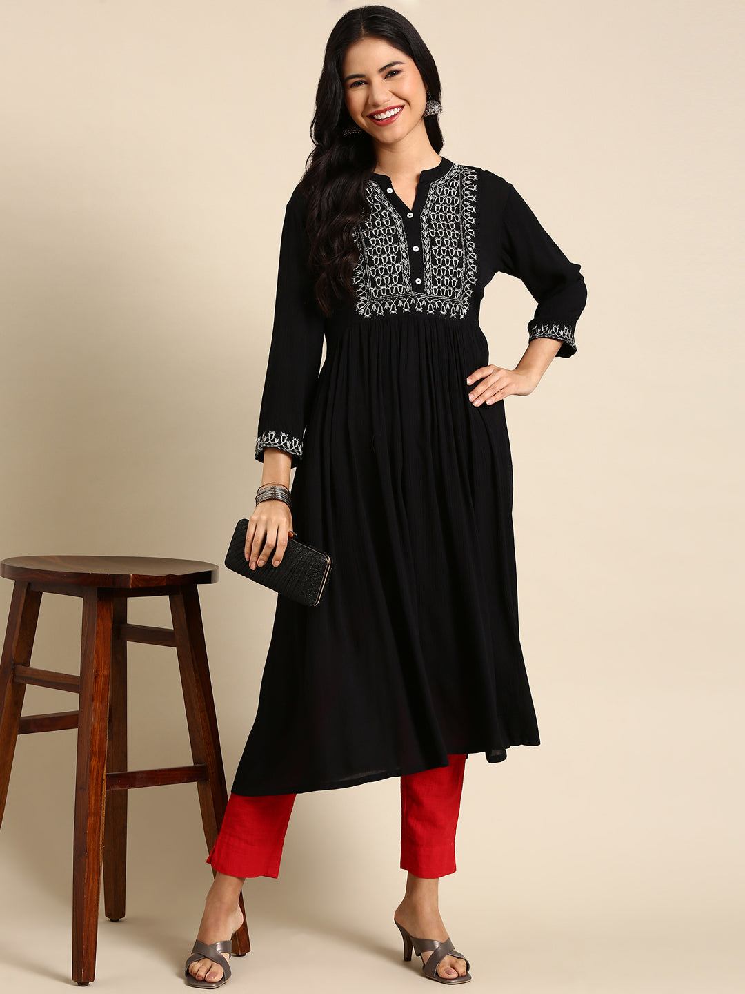 Women's Black Solid Anarkali Kurta