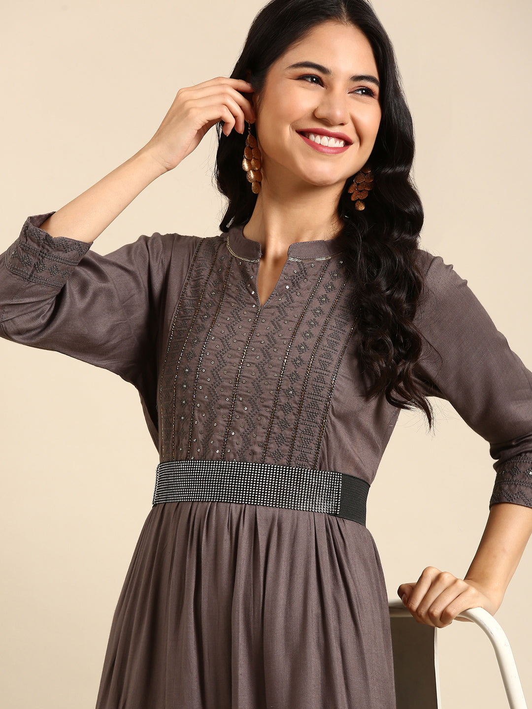 Women's Grey Solid Anarkali Kurta