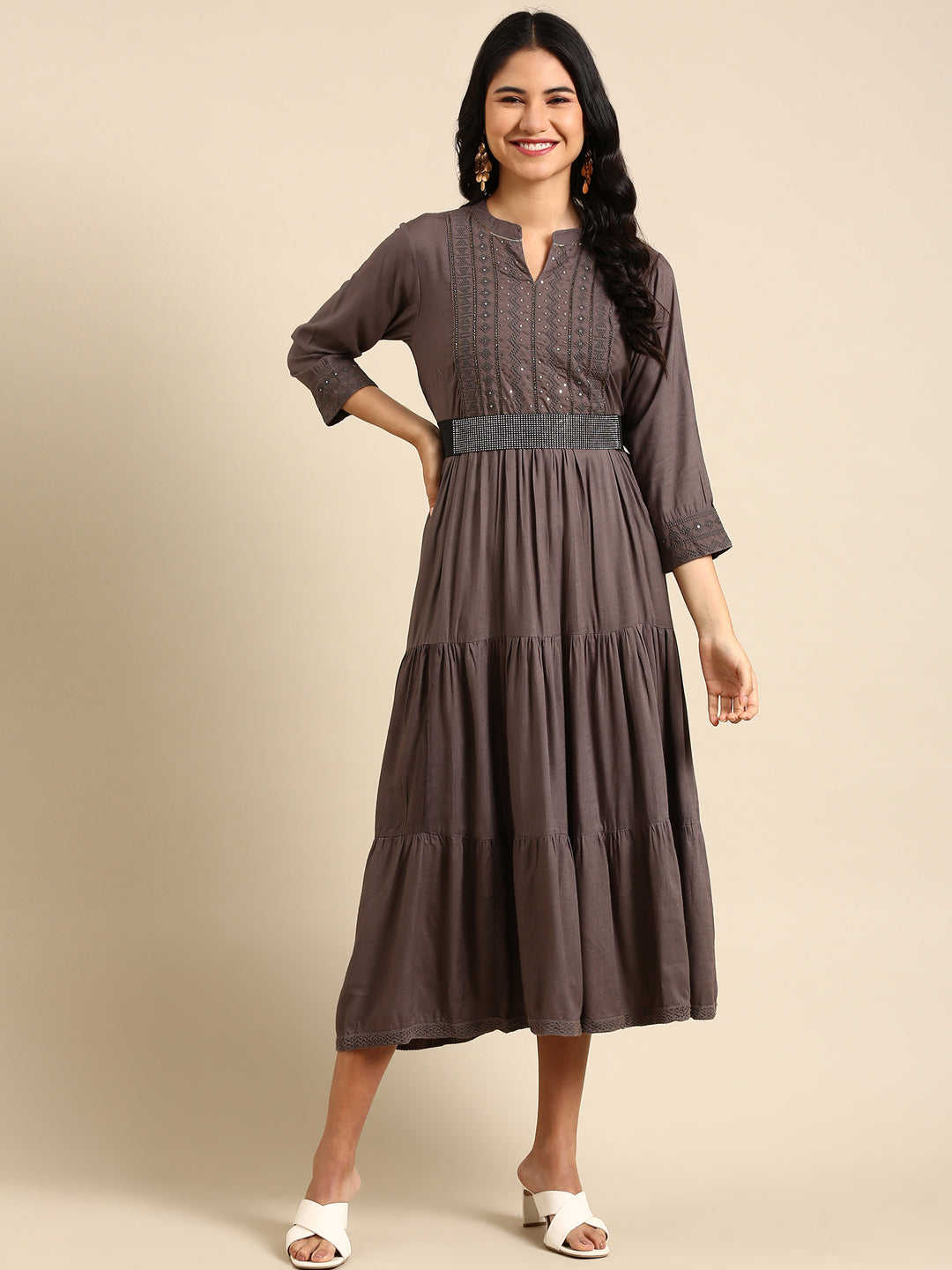 Women's Grey Solid Anarkali Kurta