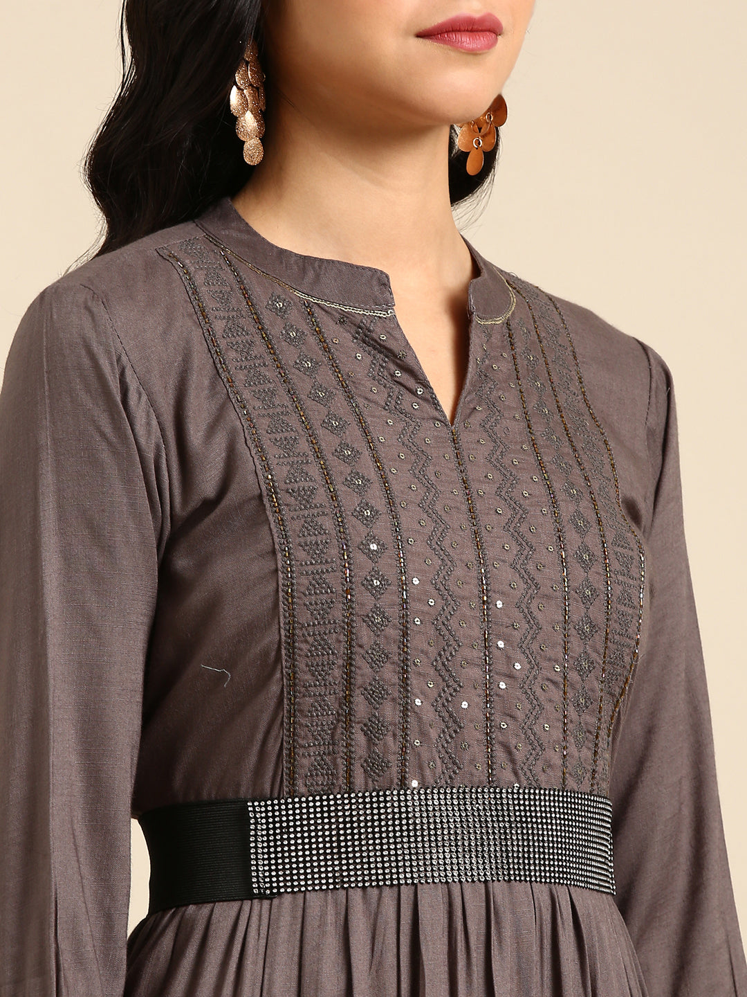 Women's Grey Solid Anarkali Kurta