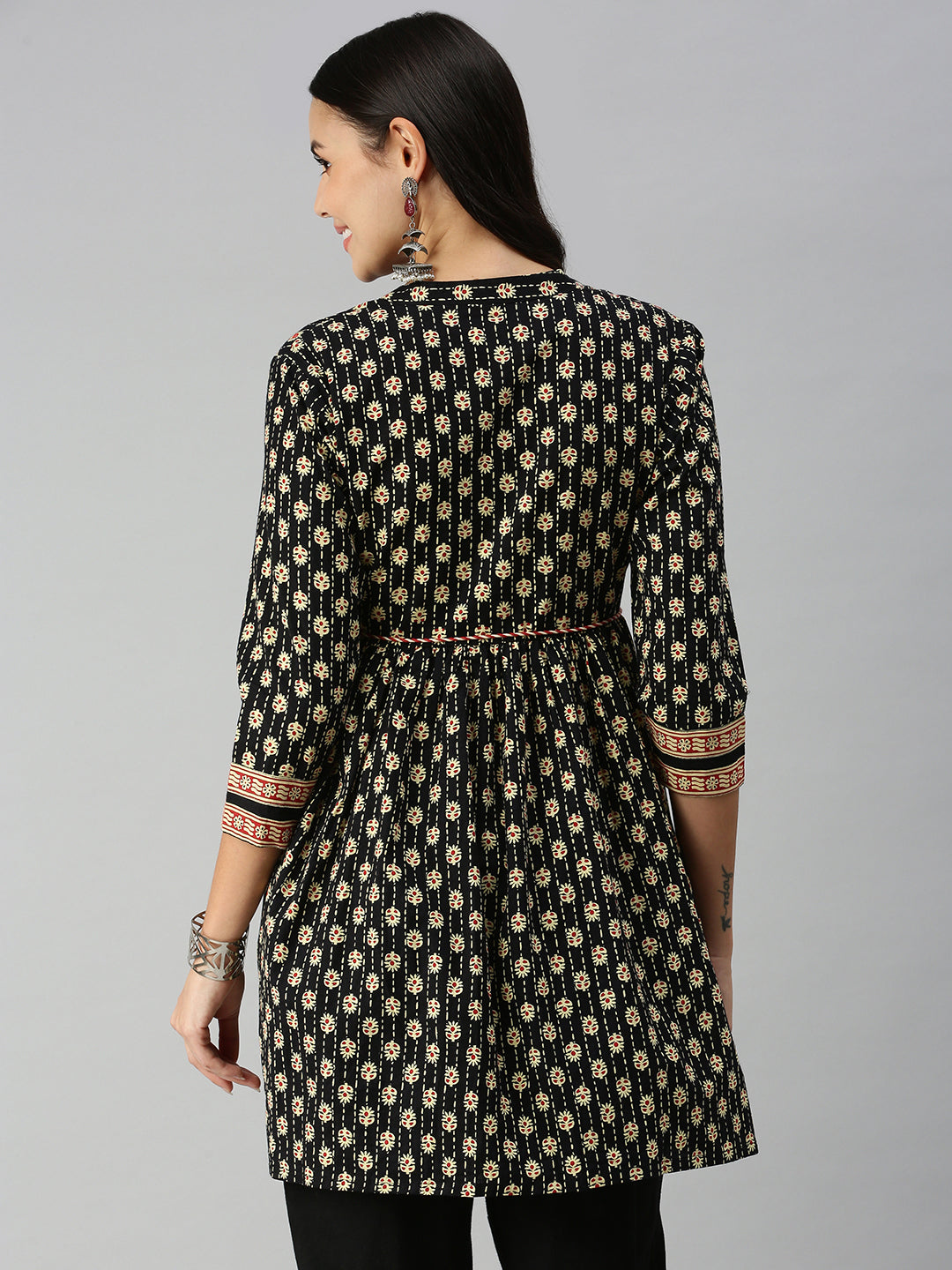 Women's Black Floral A-Line Kurti