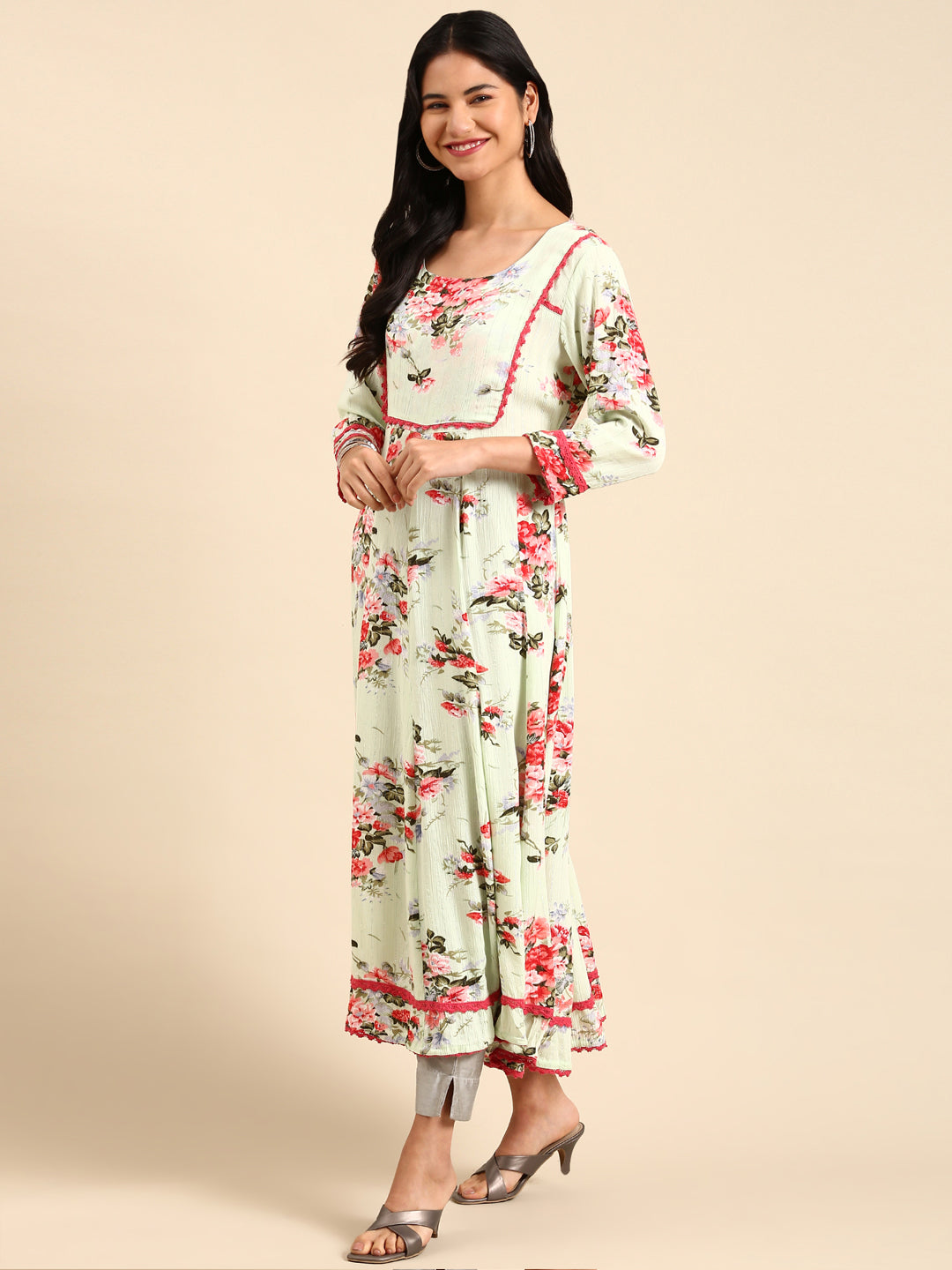 Women's Green Printed Anarkali Kurta