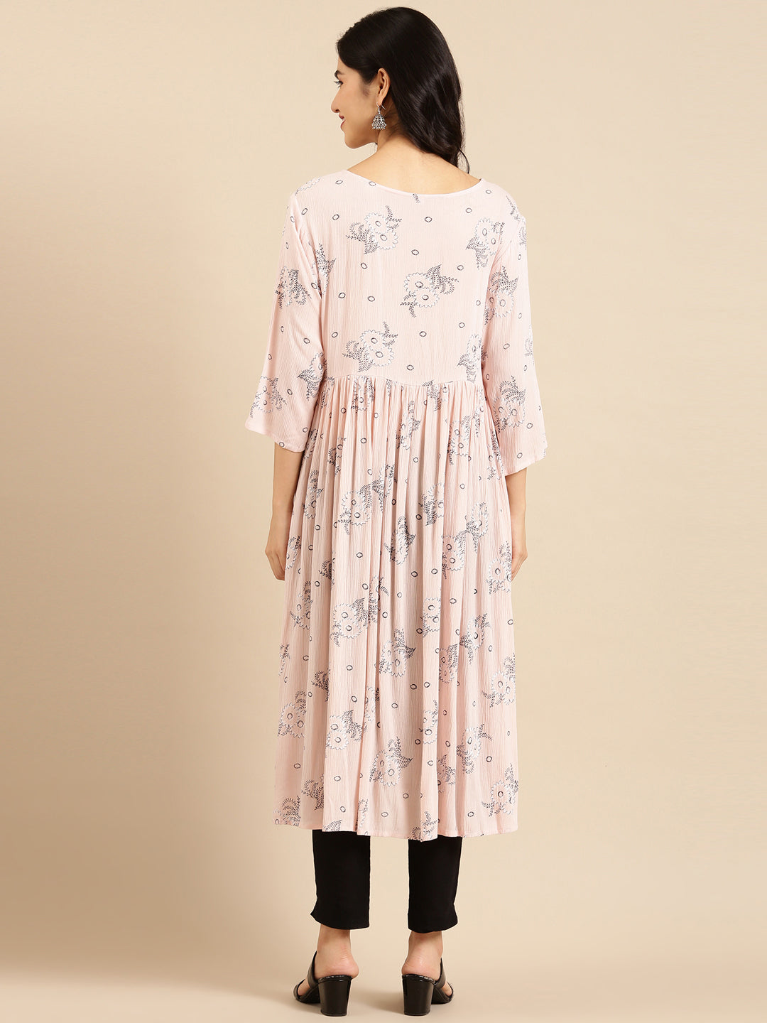 Women's Pink Printed A-Line Kurta