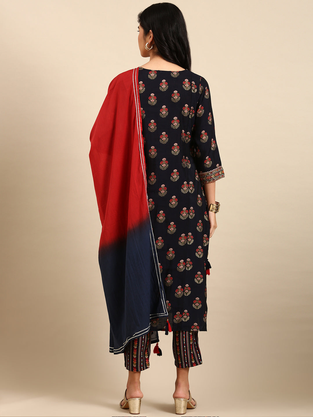 Women's Navy Blue Printed Kurta Set