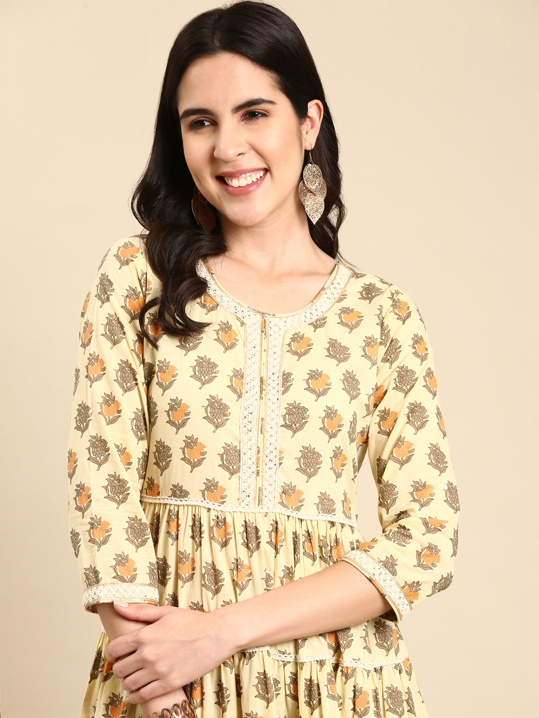 Women's Cream Printed Anarkali Kurta