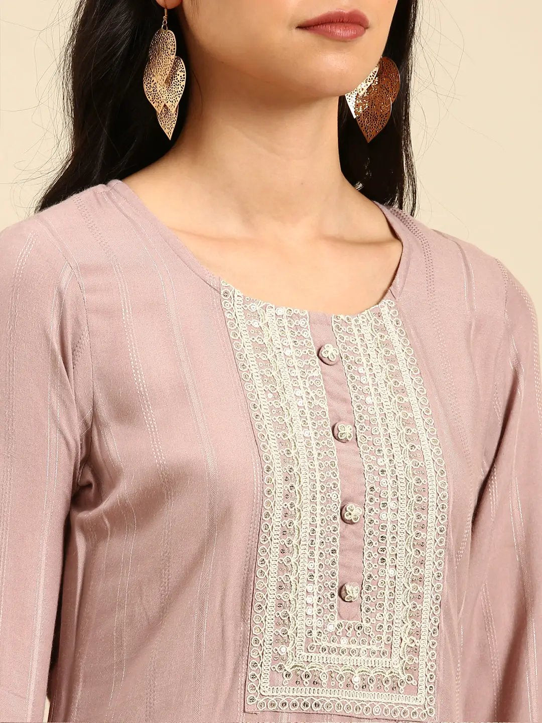 Women's Purple Solid Straight Kurta