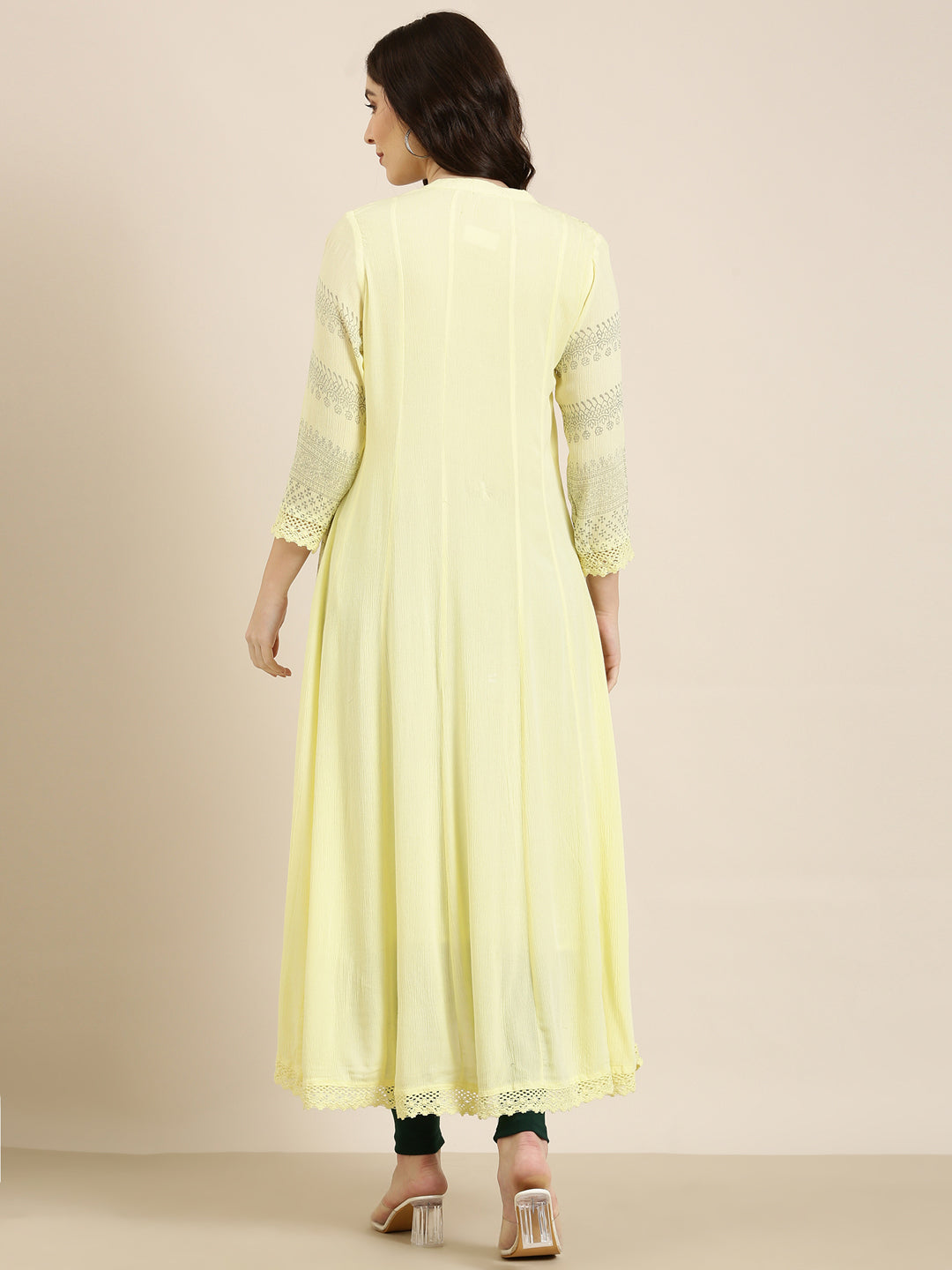 Women's Yellow Floral A-Line Kurta