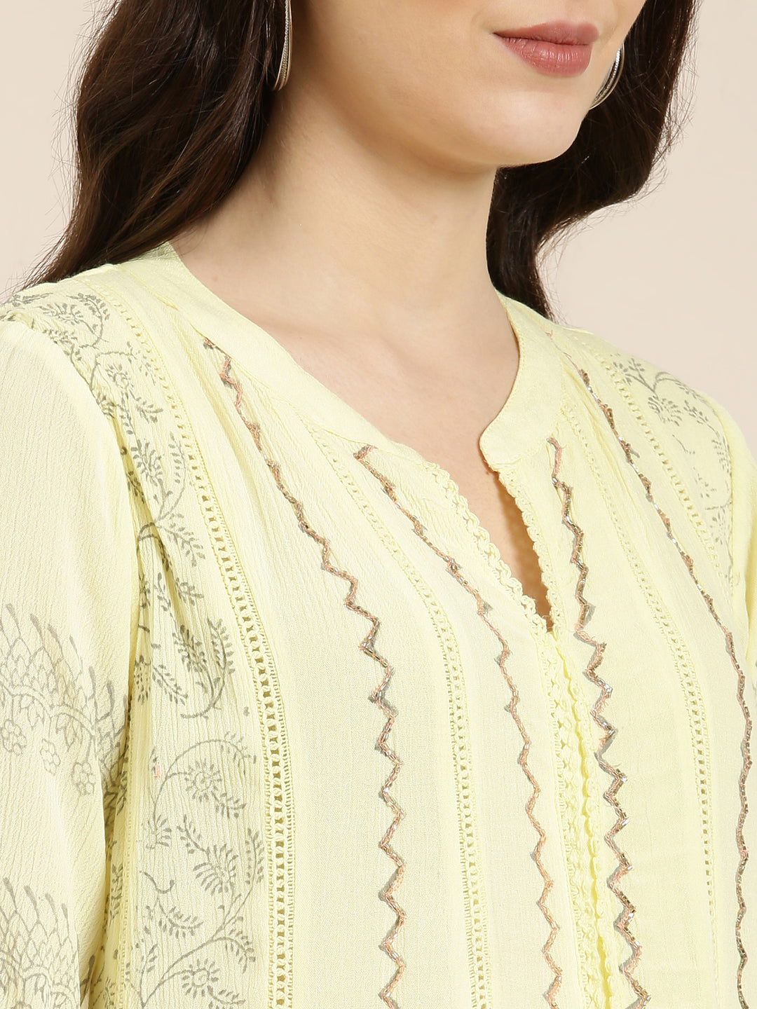 Women's Yellow Floral A-Line Kurta