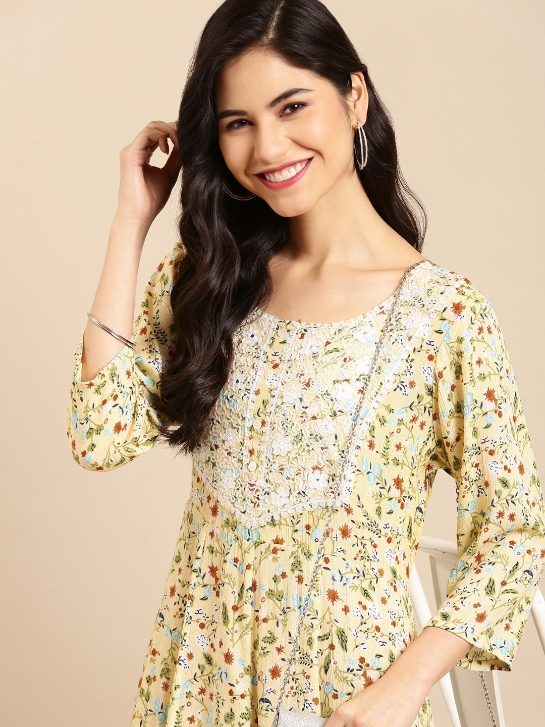 Women's Yellow Printed A-Line Kurta