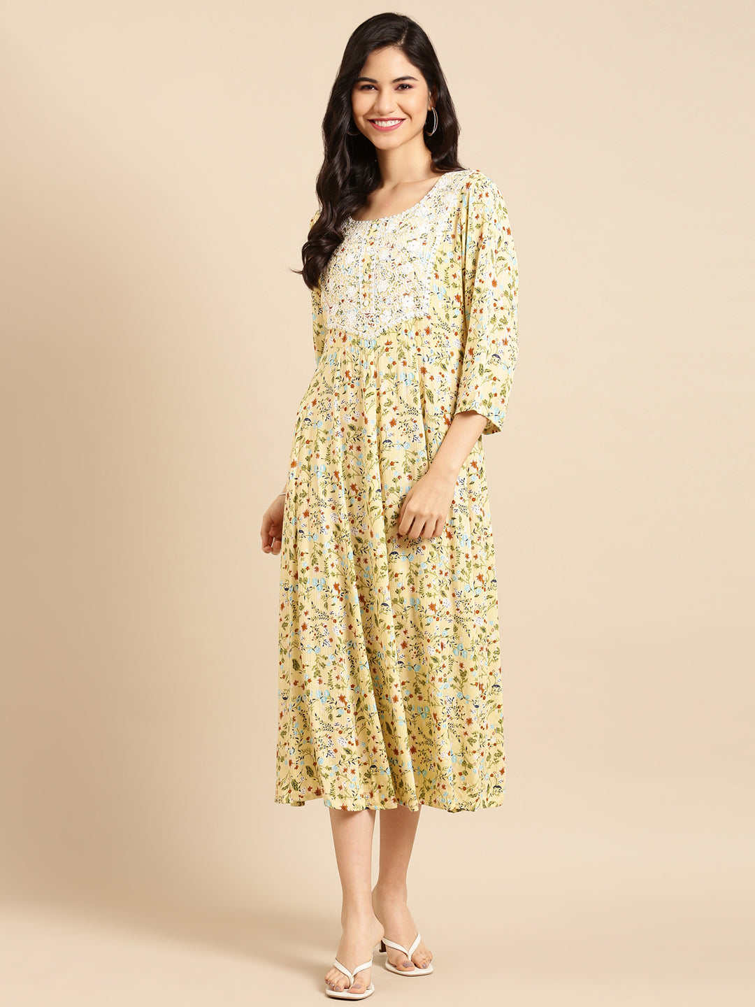 Women's Yellow Printed A-Line Kurta