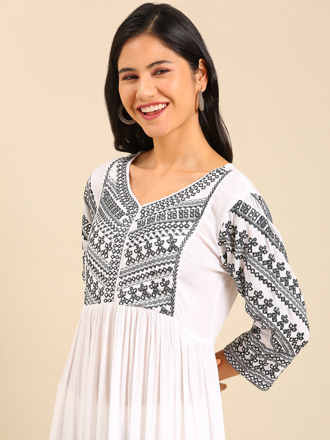 Women's White Printed Anarkali Kurta