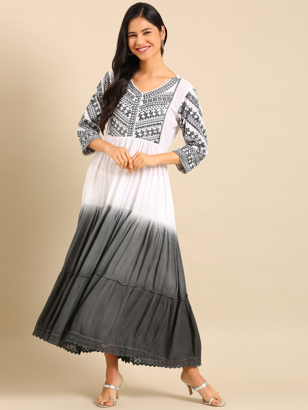 Women's White Printed Anarkali Kurta