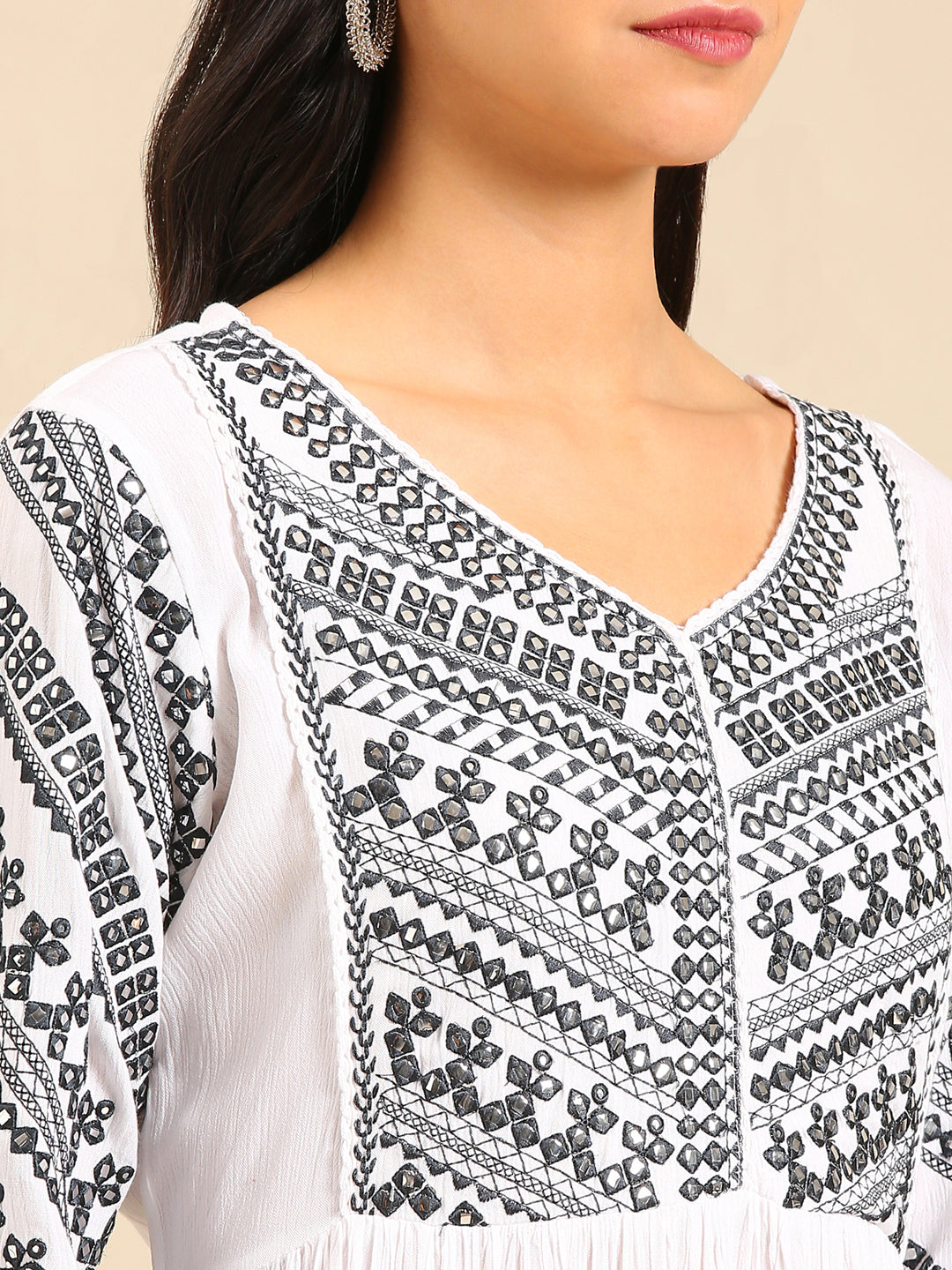 Women's White Printed Anarkali Kurta