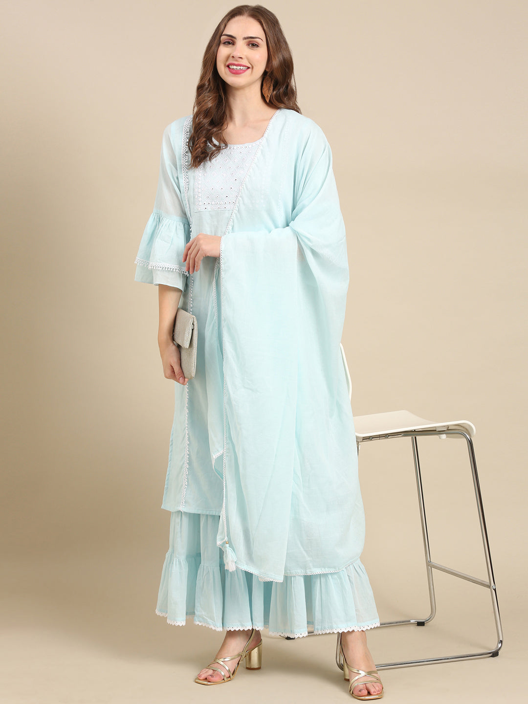 Women's Blue Solid Kurta Set