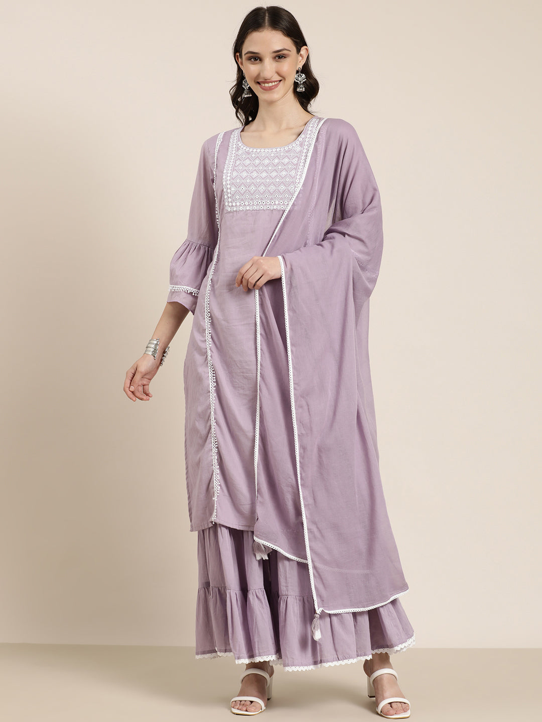 Women Lavender Solid Kurta Set