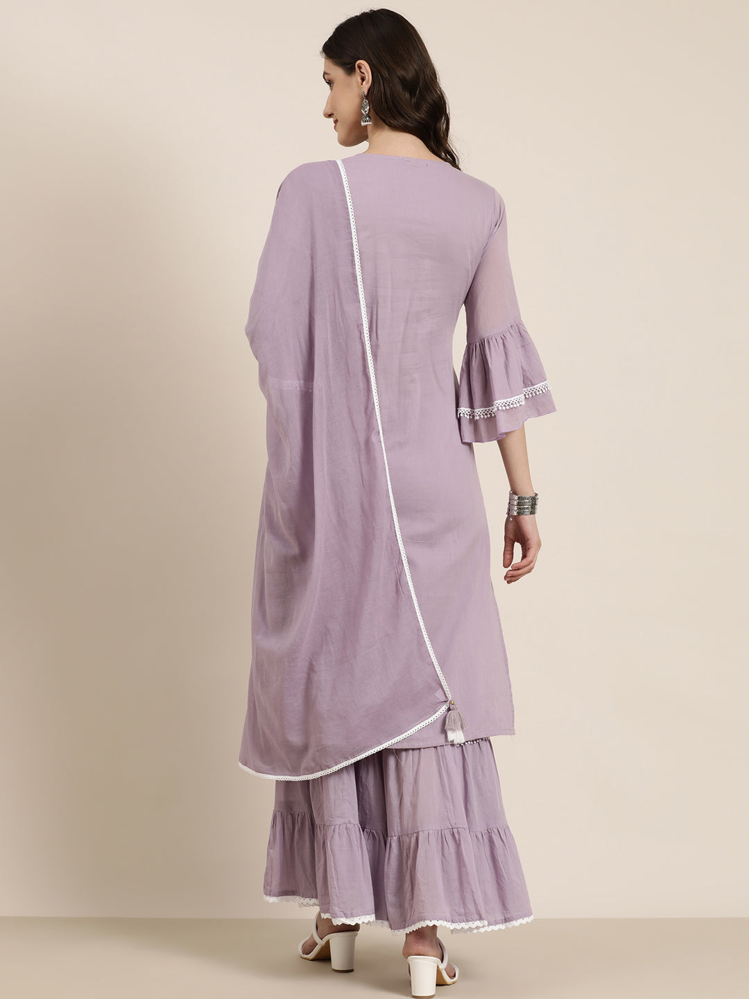 Women Lavender Solid Kurta Set