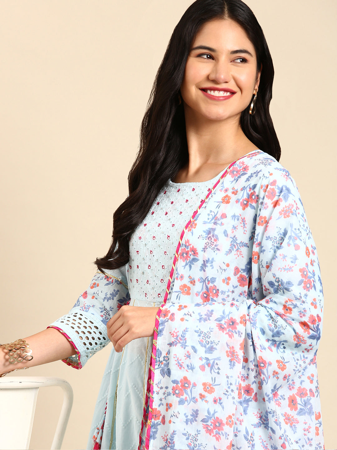 Women's Blue Printed Kurta Set