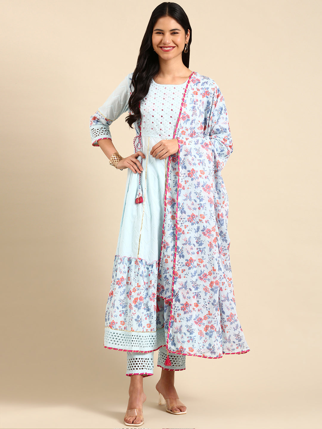 Women's Blue Printed Kurta Set