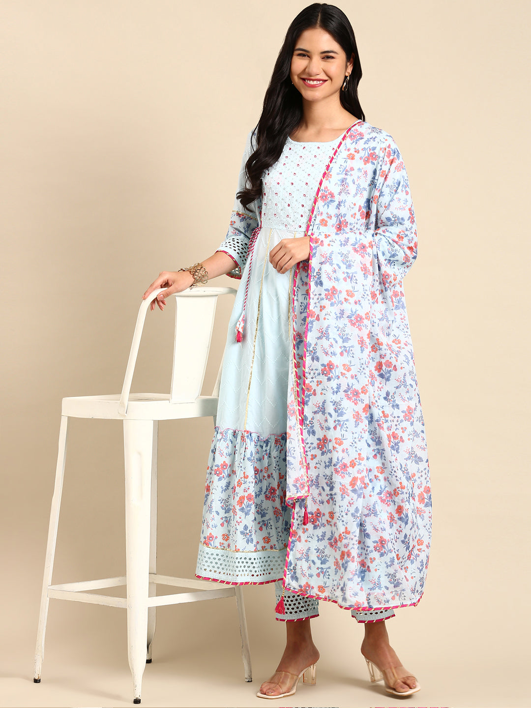 Women's Blue Printed Kurta Set