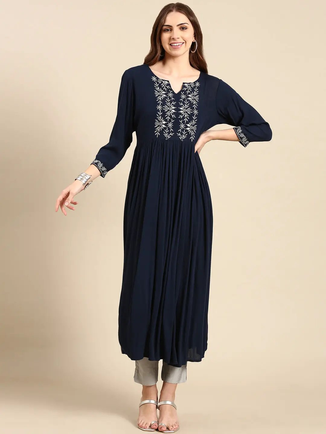 Women's Teal Solid Anarkali Kurta