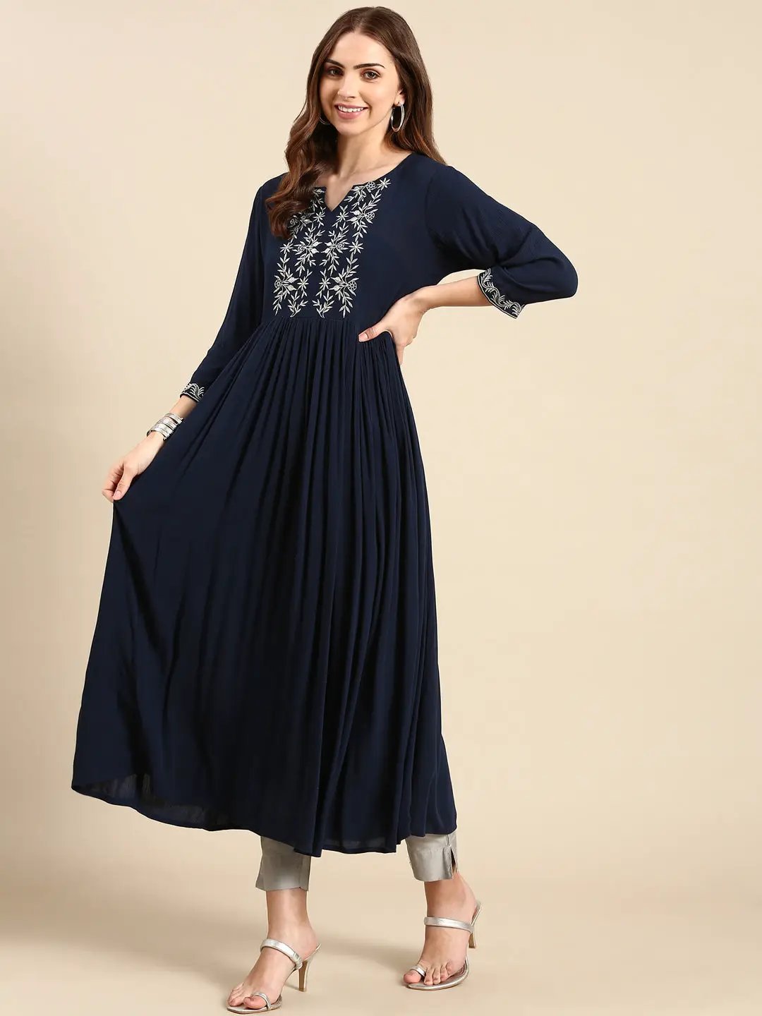 Women's Teal Solid Anarkali Kurta